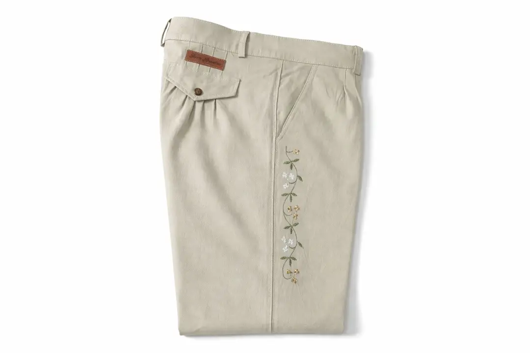 Bombacha gabardina elastizada bordada beige CL Jazmin, para dama — Tierra Argentina