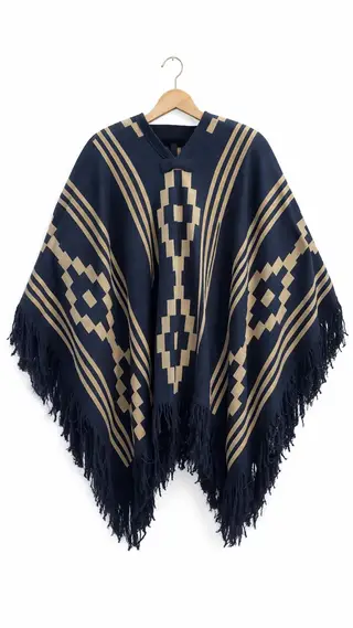 Poncho Doble Faz - 1,5mts Azul con beige, para complementos — Tierra Argentina (foto 1)