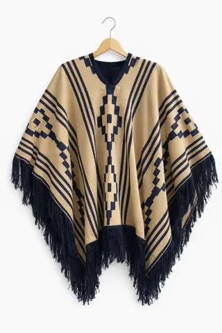 Poncho Doble Faz - 1,5mts Azul con beige, para complementos — Tierra Argentina (foto 2)