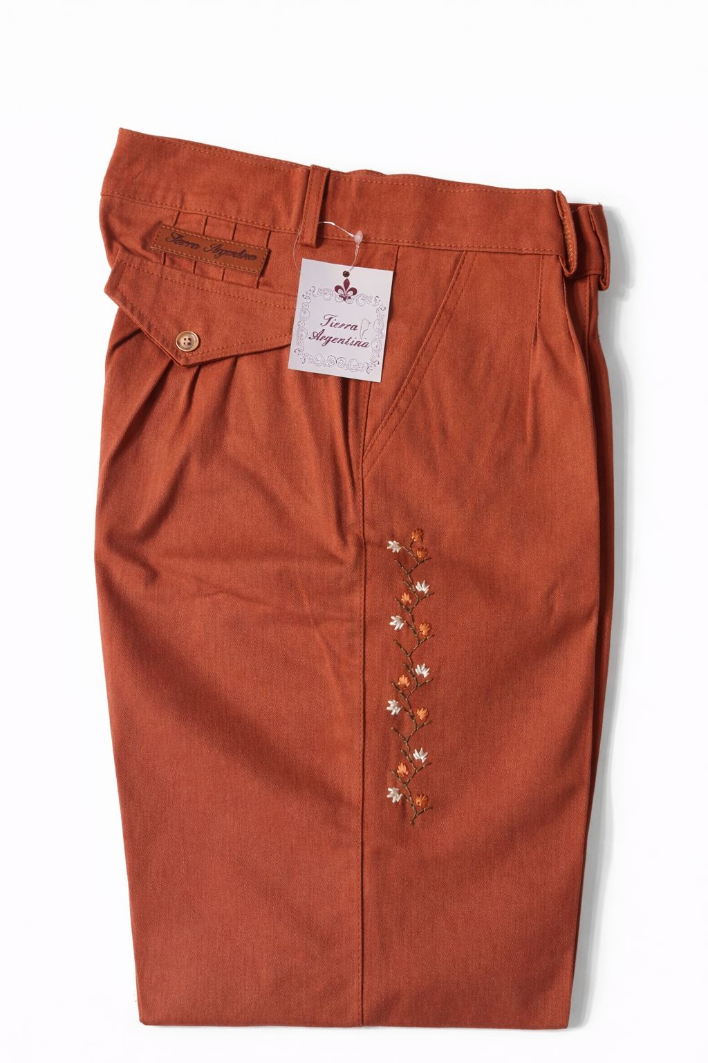 Bombacha gabardina elastizada bordada ladrillo