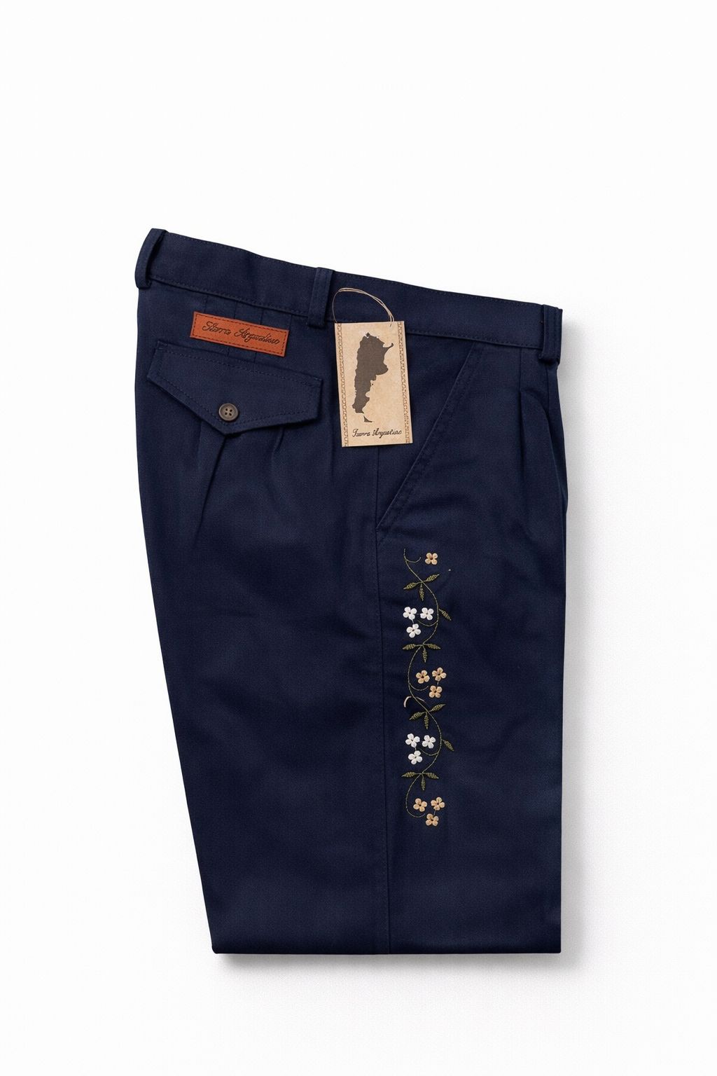 Bombacha gabardina elastizada bordada azul B2