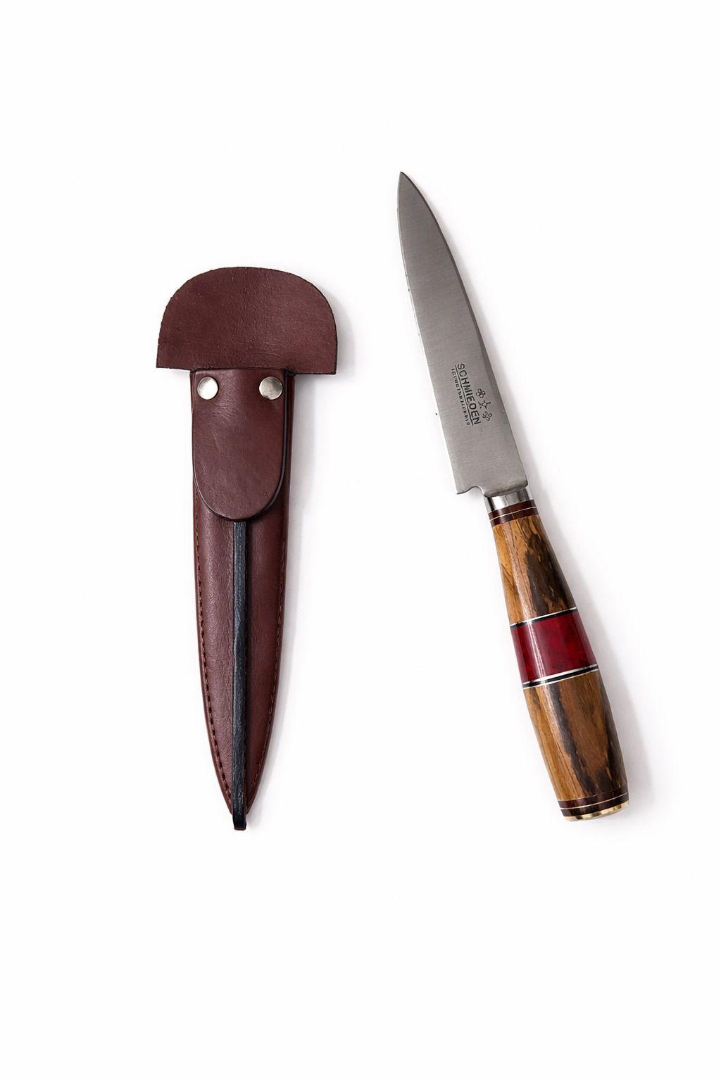 Cuchillo Criollo en Acero Inoxidable con Mango de Madera Combinada y Vaina de Cuero