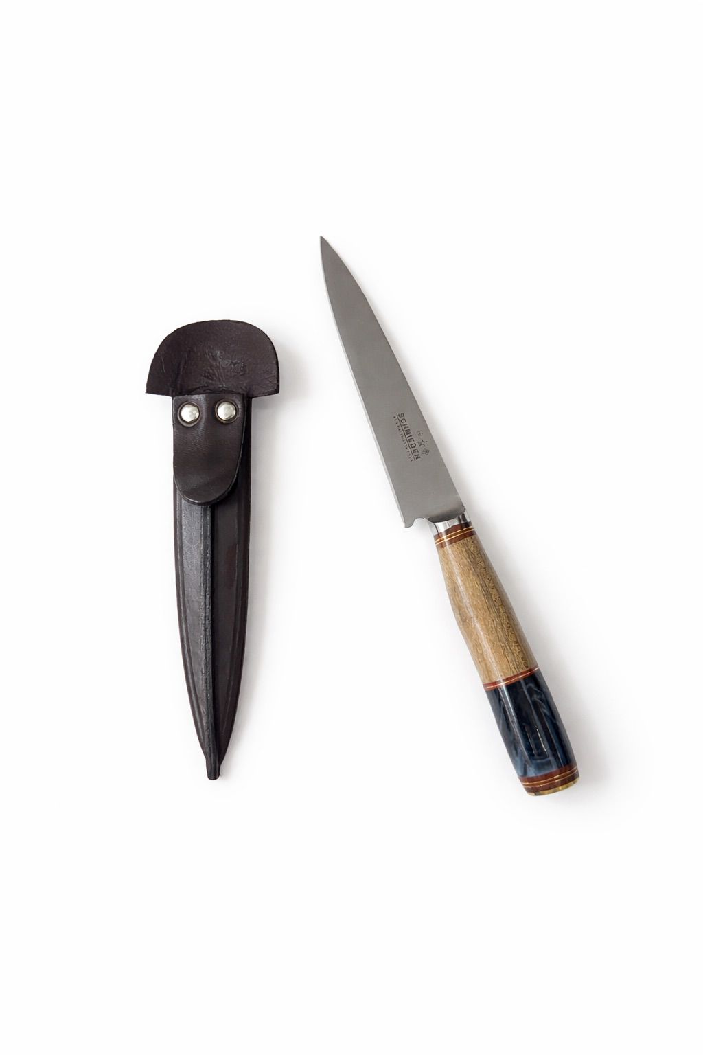 Cuchillo Criollo en Acero Inoxidable con Mango de Madera Combinada y Vaina de Cuero R