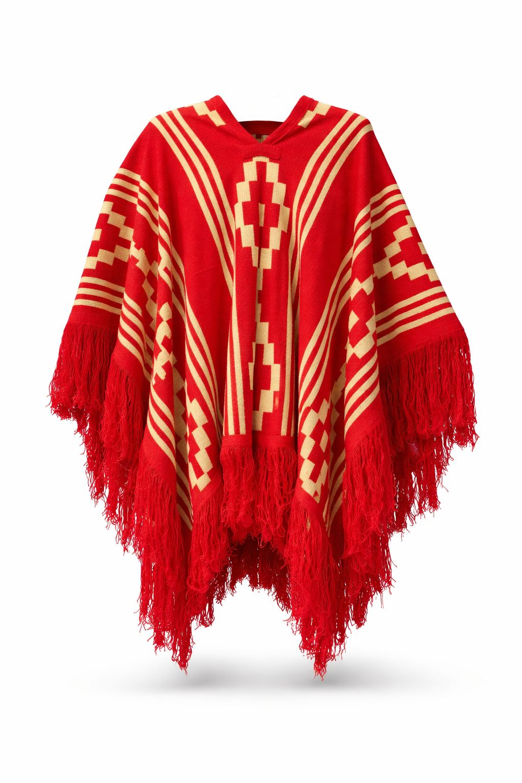 Poncho Tejido Doble Faz – 1,5 mts Rojo con beige