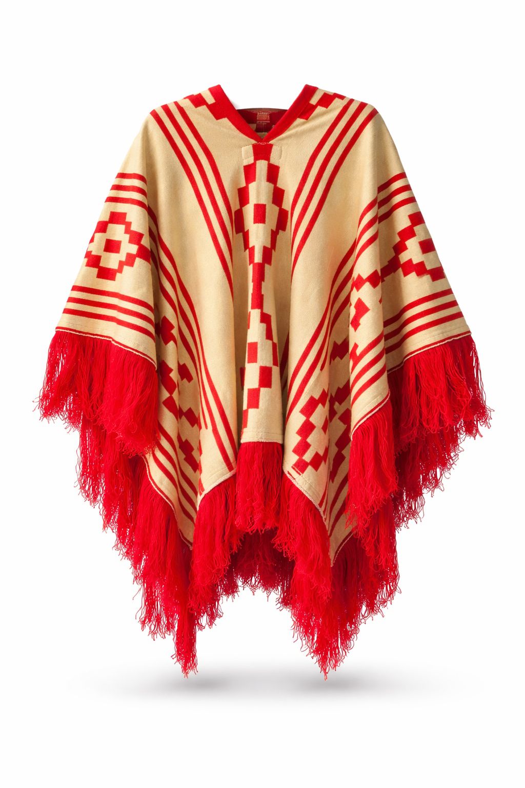 Poncho Tejido Doble Faz – 1,5 mts Rojo con beige