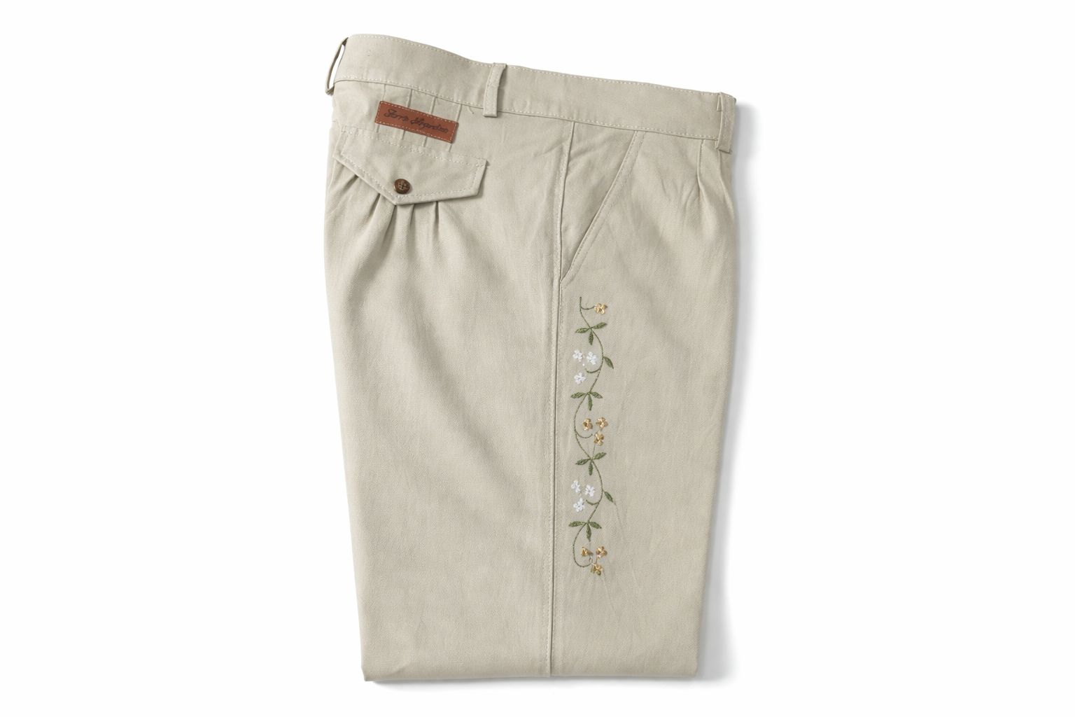 Bombacha gabardina elastizada bordada beige CL