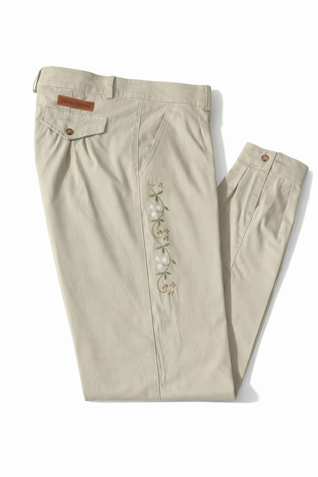 Bombacha gabardina elastizada bordada beige CL