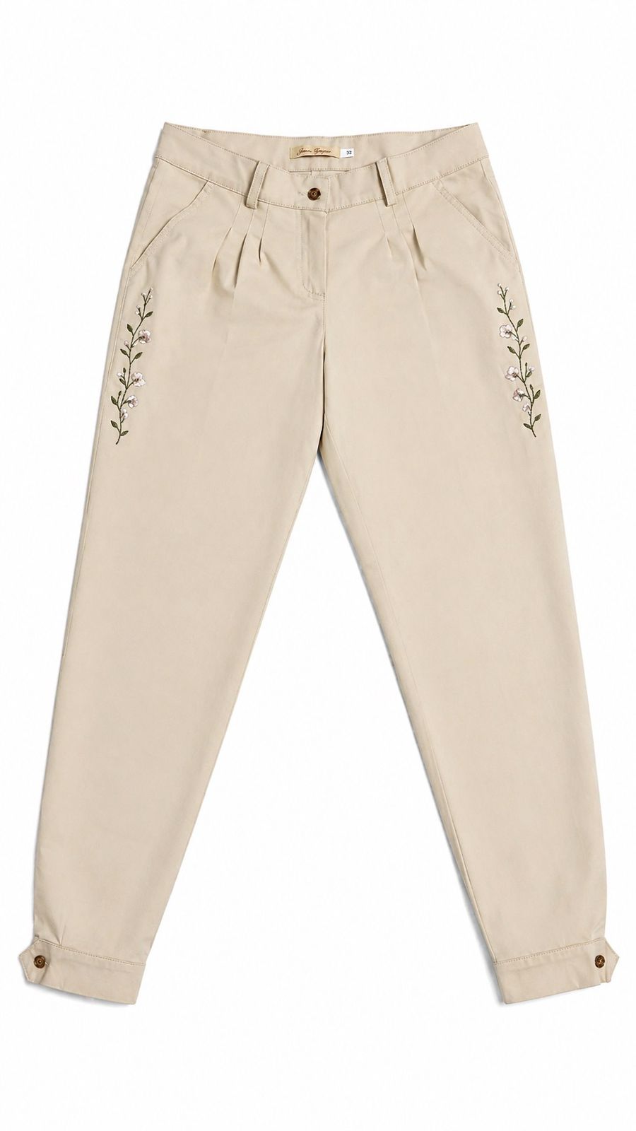 Bombacha gabardina elastizada bordada Beige Ris