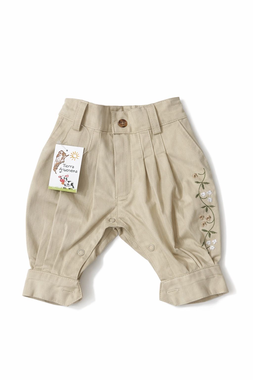 Bombacha gabardina elastizada bordada beige Nena